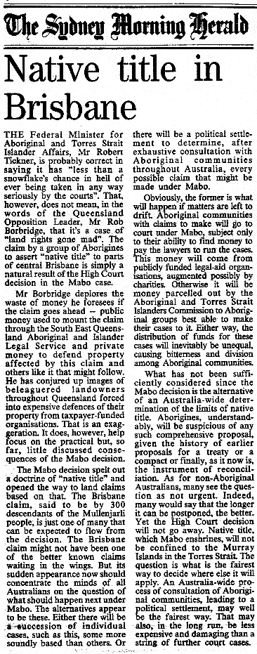 Native title in Brisbane, 1992