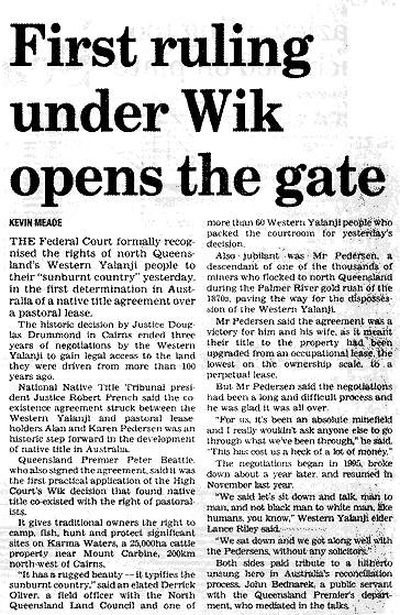 First Ruling under Wik Opens the Gate, 1998