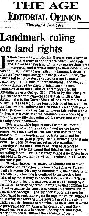 Landmark ruling on land rights, 1992