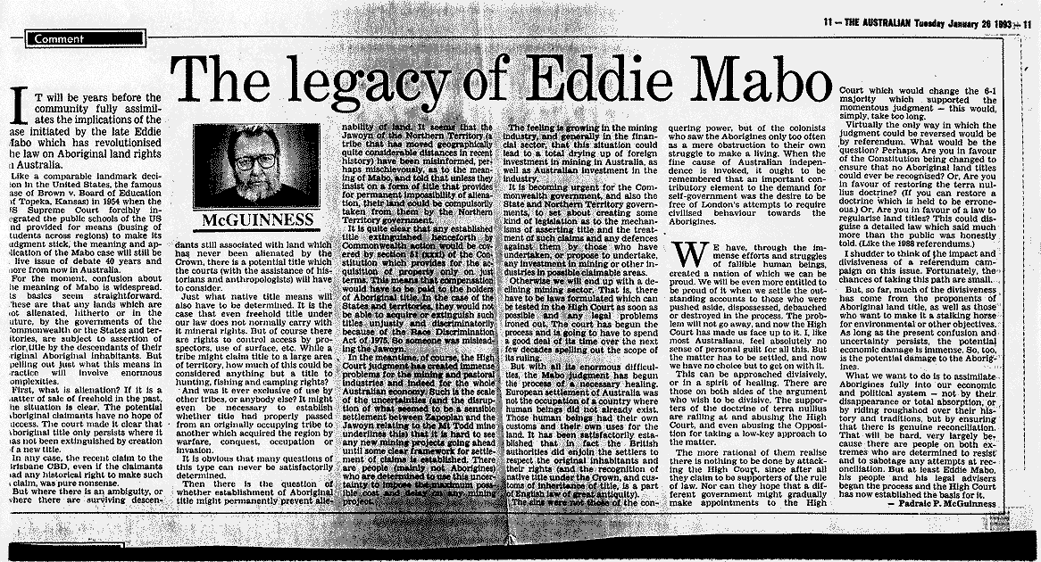 Legacy of Eddie Mabo, 1993
