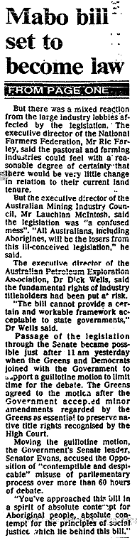 Mabo: History is Made: Mabo Bill Set to Become Law (Part 2), 1993