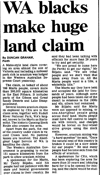 WA blacks make huge land claim, 1992-