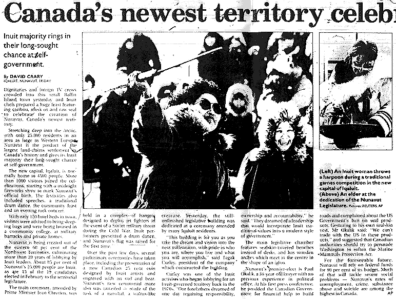 Canada's Newest Territory Celebrates, 1999