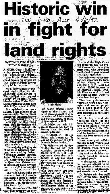 Mabo Historic win in fight for land rights 1992