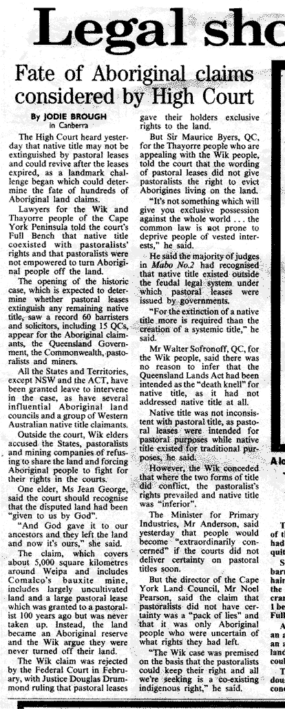 Legal Showdown for Native Title, 1996