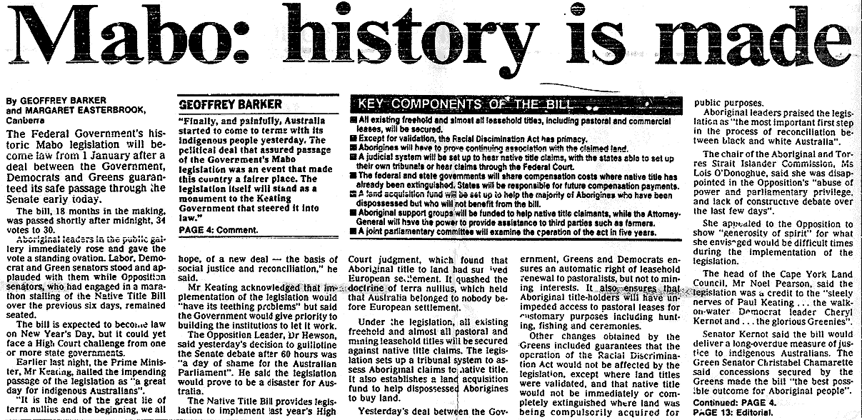 Mabo: History is Made, 1993